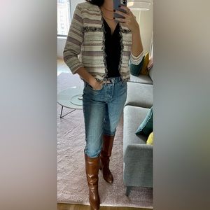 Cropped patterned blazer with fringe